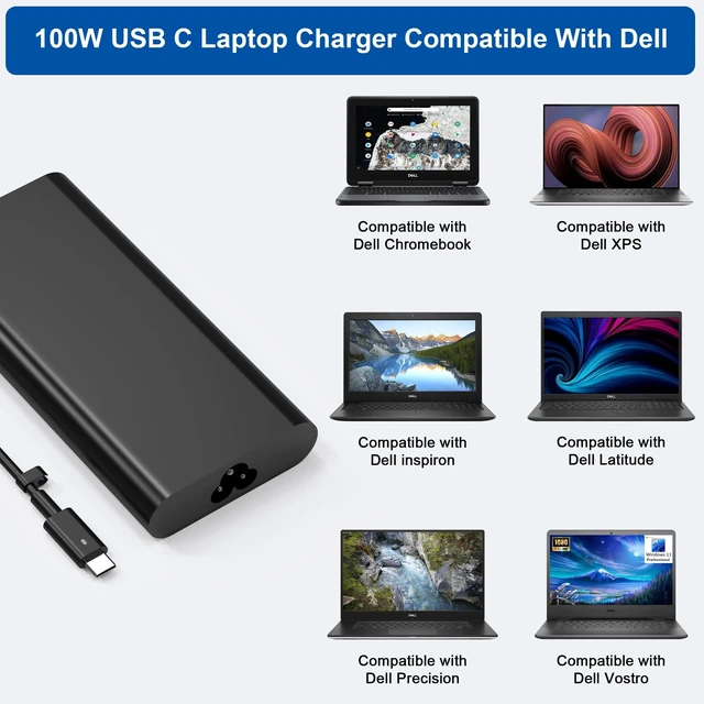 Alt view image 4 of 5 - QIOUZW 100W USB C Laptop Charger Compatible with Dell XPS 15 17 9575 9500 9510 9520 9530 9710,Latitude 5340 7640 7340 5540 9440,Precision 3580 5470 5480 5550 5560 5530 5570 5750 AC Adapter Power Co