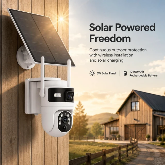 Alt view image 3 of 5 - Bestmotoring 4G LTE Cellular Security Camera, Solar 2K Dual-Lens PTZ Camera