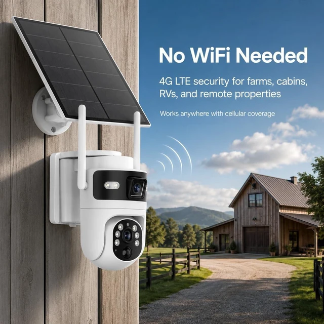 Alt view image 2 of 5 - Bestmotoring 4G LTE Cellular Security Camera, Solar 2K Dual-Lens PTZ Camera
