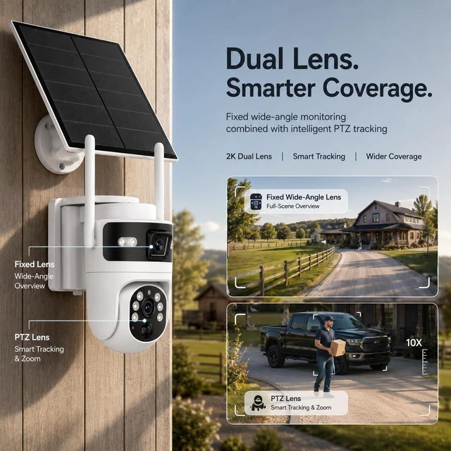 Alt view image 5 of 5 - Bestmotoring 4G LTE Cellular Security Camera, Solar 2K Dual-Lens PTZ Camera