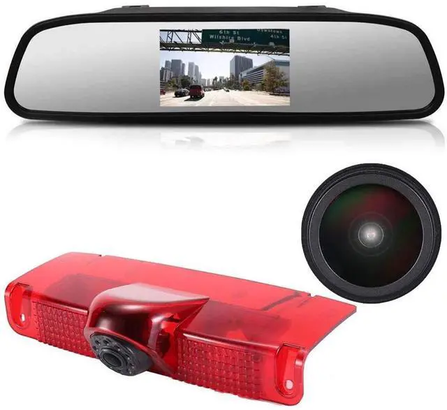 Main image of 18mm Car Third Roof Top Mount Brake Lamp Light Rear View Reverse Parking Camera,replacement for Chevrolet Express GMC Chevy Savana Exporer Vans Cargo Van 2003-2018 (with 4.3 inch rear view mirror)