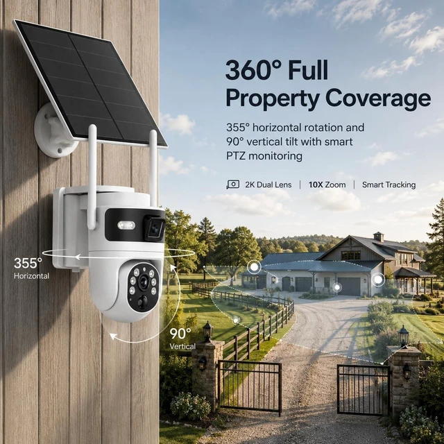 Alt view image 4 of 5 - Bestmotoring 4G LTE Cellular Security Camera, Solar 2K Dual-Lens PTZ Camera
