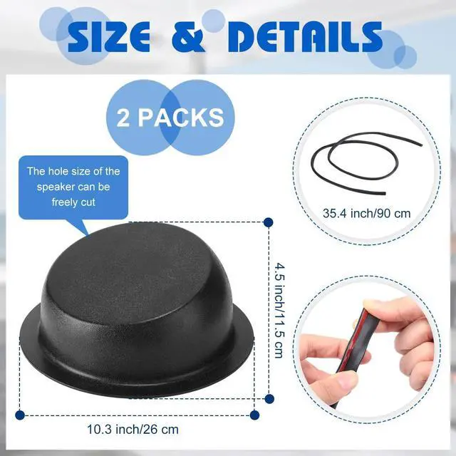 Alt view image 2 of 5 - Amylove 2 Pcs Universal Angled Speaker Enclosures Boxes Pods Surface Mount with Rubber Strip for Install 6.5 Inch Speakers or Smaller Custom Mount Door Kick Panel Rear Deck (Black, No Hole Cut)