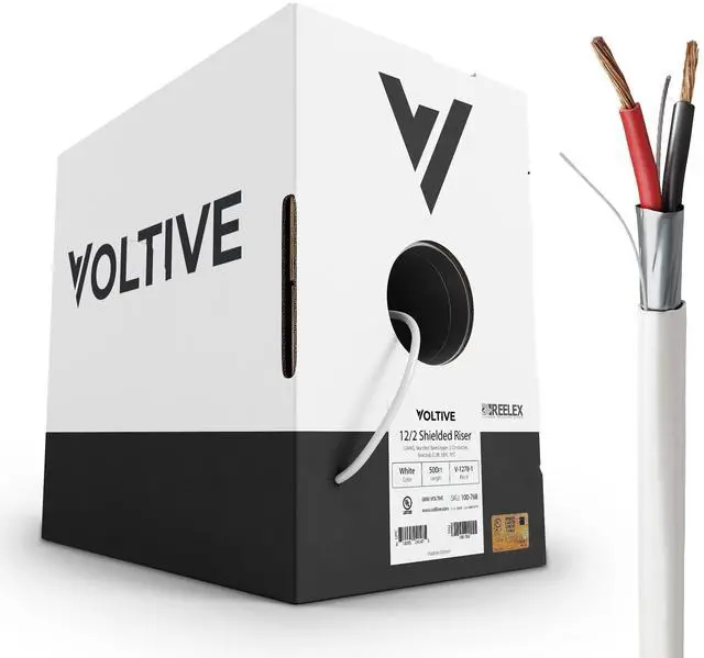 Main image of Voltive 12/2 Shielded Low Voltage Wire, Riser CL3R, White, 500ft - 12AWG, 2 Conductors, Overall Shield, Stranded Bare Copper, UL Listed - V-1278-1