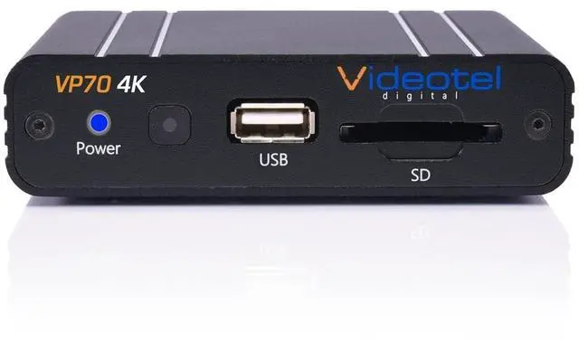 Main image of VP70 4K Videotel Digital Industrial Grade Auto Looping Digital Signage Media Player for Rugged use. Auto On, Auto Play & Auto Seamless Loops Video Files, or Photo Files.
