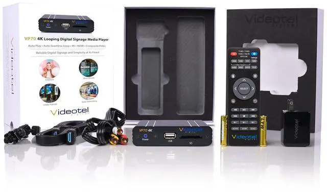 Alt view image 3 of 5 - VP70 4K Videotel Digital Industrial Grade Auto Looping Digital Signage Media Player for Rugged use. Auto On, Auto Play & Auto Seamless Loops Video Files, or Photo Files.