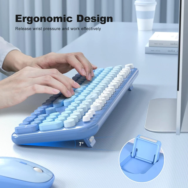 Alt view image 3 of 5 - Dilter Wireless Keyboard Mouse Combo, Typewriter Full Size Keyboard with Number Pad and 2 in 1 USB Connected Mouse for Windows 7/8/10, Laptop, Desktop, PC, Computer (Blue Colorful)