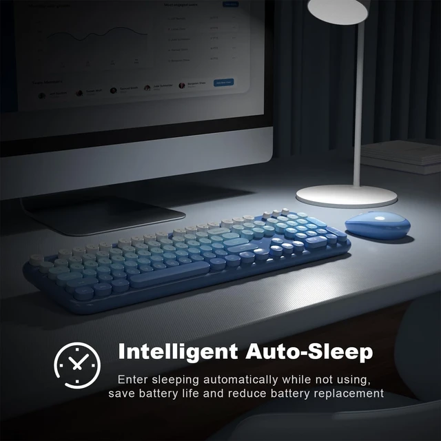 Alt view image 5 of 5 - Dilter Wireless Keyboard Mouse Combo, Typewriter Full Size Keyboard with Number Pad and 2 in 1 USB Connected Mouse for Windows 7/8/10, Laptop, Desktop, PC, Computer (Blue Colorful)