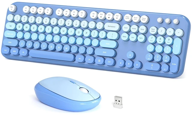 Main image of Dilter Wireless Keyboard Mouse Combo, Typewriter Full Size Keyboard with Number Pad and 2 in 1 USB Connected Mouse for Windows 7/8/10, Laptop, Desktop, PC, Computer (Blue Colorful)