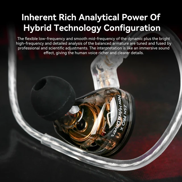 Alt view image 5 of 5 - Kinboofi KZ ZSN PRO X 1BA 1DD Hybrid HiFi Earphone in Ear Headphone Monitor ZSN Prox Stereo Sound KZ IEM with Detachable Cable for Musician Drummer (Golden NO Microphone)
