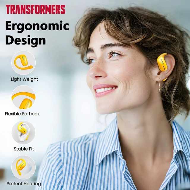 Alt view image 2 of 5 - Transformers Open Ear Headphones Wireless Bluetooth 5.4, Hanging Earbuds with Earhooks, IPX5 Waterproof for Trainning Running Workout