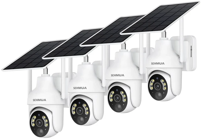 Main image of SEHMUA 2K Solar Security Cameras Wireless Outdoor, 4 Pack 360 View Pan/Tilt WiFi Security Camera Outside with Color Night Vision, Easy to Install, PIR Alarm, 2-Way Audio, White