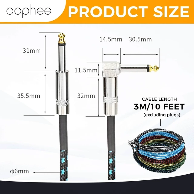 Alt view image 2 of 5 - dophee 6 Pack 10ft Guitar Cable, 1/4" TS Port Instrument Bass AMP Cord