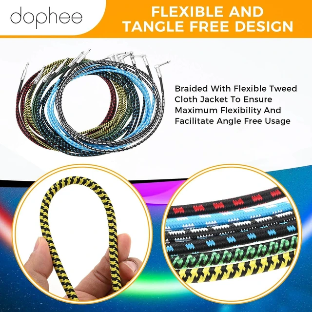 Alt view image 3 of 5 - dophee 6 Pack 10ft Guitar Cable, 1/4" TS Port Instrument Bass AMP Cord