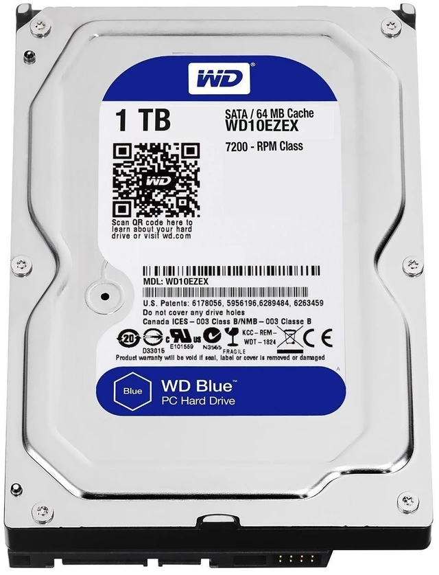 Main image of Western Digital(WD) BLUE Deskptop 1TB( 1Terabyte) 3.5"Hard Disk Drive, 5400~7200RPM, SATA3 ( 6.0GB/s), 64MB Cache, IDEAL for PC/Mac/CCTV/NAS/DVR/Raid and SATA Applications, 1YR Warranty