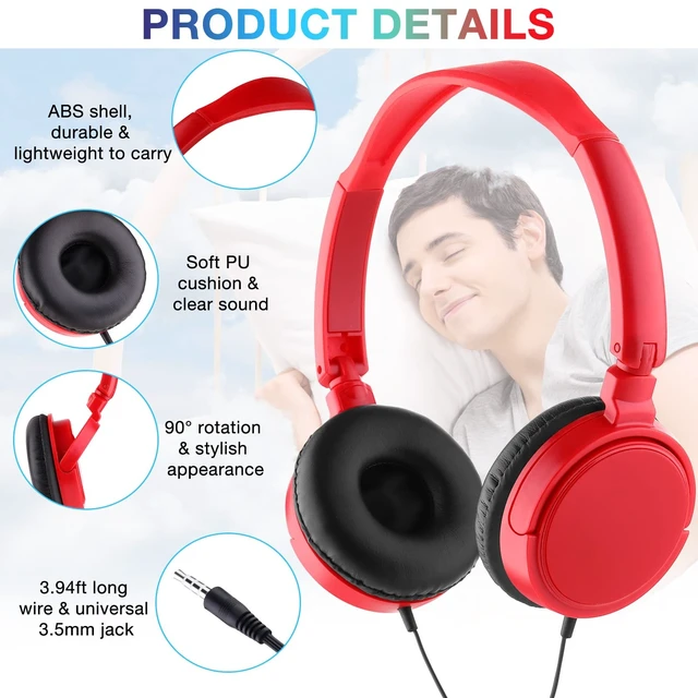 Alt view image 3 of 5 - Yunsailing 18 Pack Classroom Headphones Bulk, Wired Headphones,Multicolor