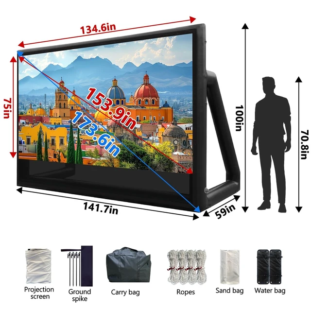 Alt view image 3 of 5 - Inflatable Outdoor Projector Screen 18FT (150 Inch) - Air-Tight No-Blower Design, Inflatable Outdoor Movie Screen Projection - TPU Waterproof Frame for Backyard, Camping, Party (Excluding air Pump)