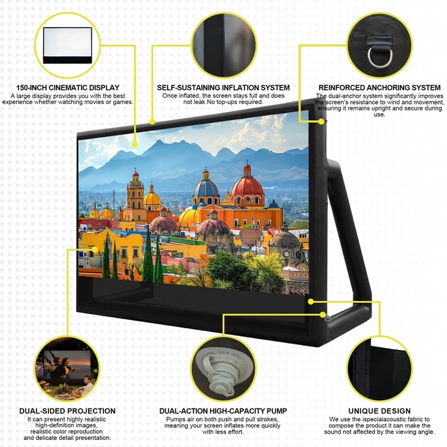 Alt view image 5 of 5 - Inflatable Outdoor Projector Screen 18FT (150 Inch) - Air-Tight No-Blower Design, Inflatable Outdoor Movie Screen Projection - TPU Waterproof Frame for Backyard, Camping, Party (Excluding air Pump)