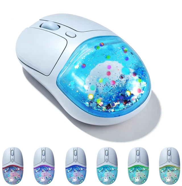 Main image of Wireless Bluetooth Mouse-2.4G USB Dual Mode Cute Clear Aqua Glitter Liquid Sand Water Mice, 4000D-PI Portable Retro Cordless Silent Rechargeable LED Breathing Light for Laptop PC iPad Mac Gift