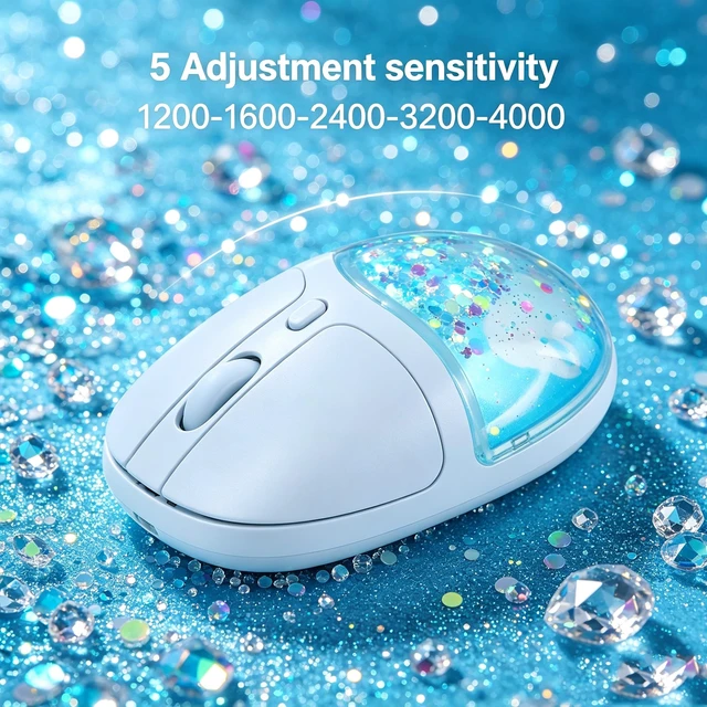 Alt view image 3 of 5 - Wireless Bluetooth Mouse-2.4G USB Dual Mode Cute Clear Aqua Glitter Liquid Sand Water Mice, 4000D-PI Portable Retro Cordless Silent Rechargeable LED Breathing Light for Laptop PC iPad Mac Gift