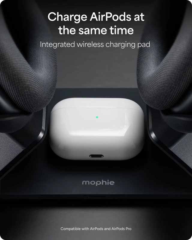 Alt view image 3 of 5 - Mophie Max Dual Charging Stand for AirPods Max Headphones Auto Sleep Mode