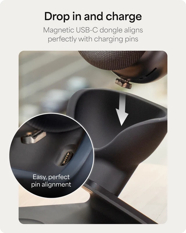 Alt view image 2 of 5 - Mophie Max Dual Charging Stand for AirPods Max Headphones Auto Sleep Mode
