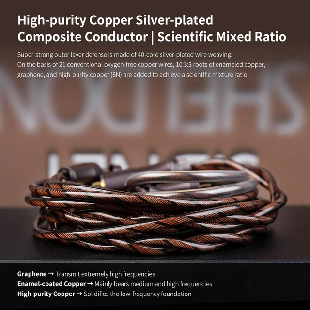 Alt view image 4 of 5 - KBEAR Cadence IEMs Cable, 6N High-Purity Copper Silver-Plated HiFi Headphone Cable, Ultra-Strong Anti-Interference, Three-Frequency Balance, 3.5/4.4mm Plug Optional, 3.94ft/120cm (Bronze, MMCX 3.5MM)