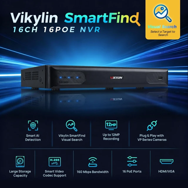 Alt view image 2 of 5 - VIKYLIN 4K 16-Channel 16 PoE Port SmartFind AI Visual Search Network Video Recorder NVR, Plug & Play,VU-N1616,NDAA Compliant