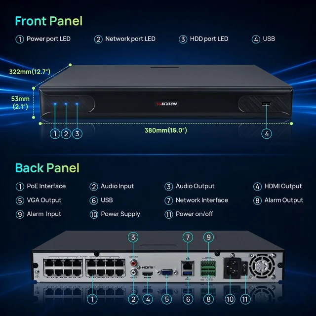 Alt view image 3 of 5 - VIKYLIN 4K 16-Channel 16 PoE Port SmartFind AI Visual Search Network Video Recorder NVR, Plug & Play,VU-N1616,NDAA Compliant