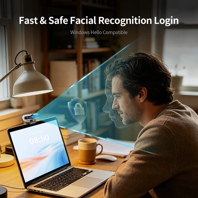Alt view image 3 of 5 - TOALLIN 4K Webcam for PC, Windows Hello Compatible, IR Facial Recognition