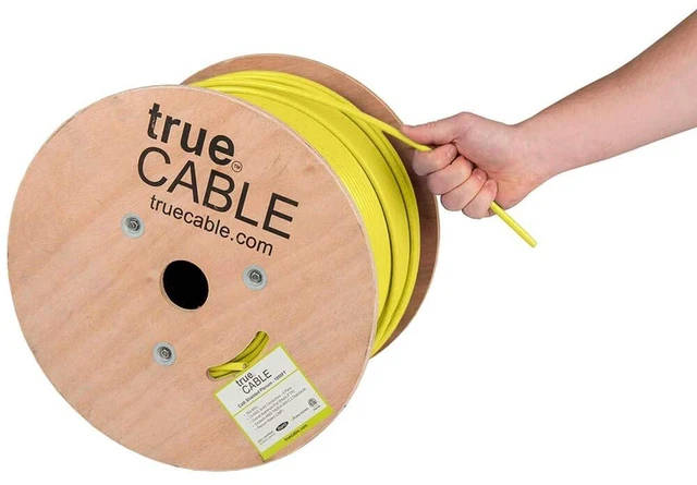 Main image of TRUE CABLE Cat6 Plenum Shielded (CMP), 1000ft, Yellow, 23AWG Solid Bare Copper, 550MHz, PoE++ (4PPoE), ETL Listed, Overall Aluminum Foil Shield (F/UTP), Bulk Ethernet Cable