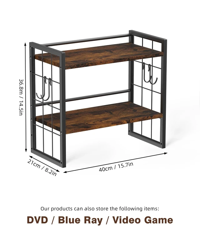 Alt view image 2 of 5 - PAPAGIFTREE 2-Tier CD Storage Rack, DVD Storage Display Rack with 4 Hooks