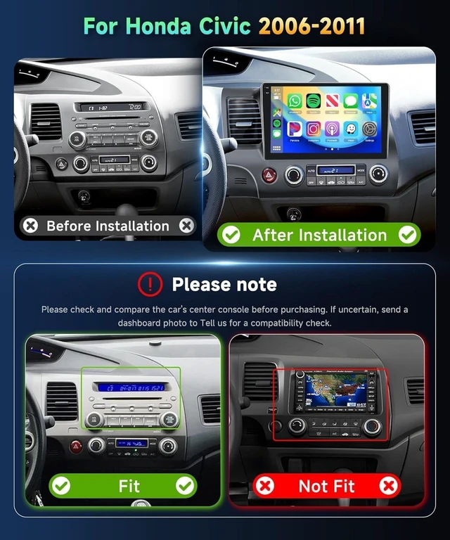 Alt view image 2 of 5 - Podofo 4G+64G Incell Screen Car Stereo for Honda Civic 2006-2011 Radio