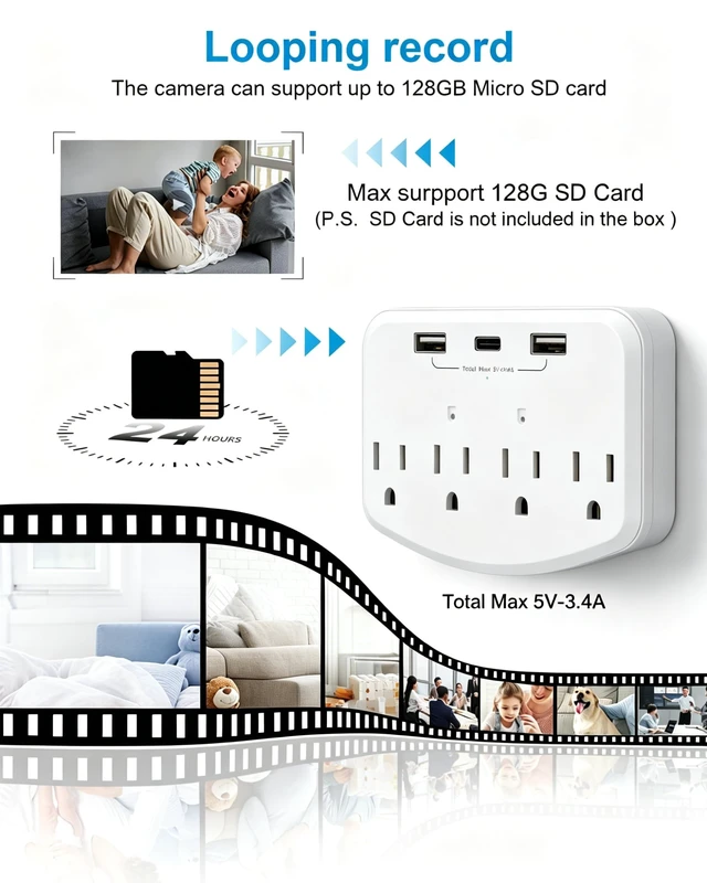 Alt view image 5 of 5 - Kestanlora HD 1080P Wireless Hidden Camera WiFi spy cam, Indoor Wall Outlet with Motion Detection, Loop Recording, No Audio Nanny Cameras for Home Security/Office/Baby & Pet