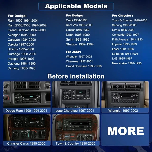 Alt view image 2 of 5 - 5GWifi Upgrade Car Radio For Dodge Ram 1500/2500/3500 1994-2002, Jeep Wrangler 1997-2002, Grand Cherokee 1996-1998 Cherokee 1997-2001 Chrysler Touch Screen Stereo Carplay Android Auto GPS Fast Charger