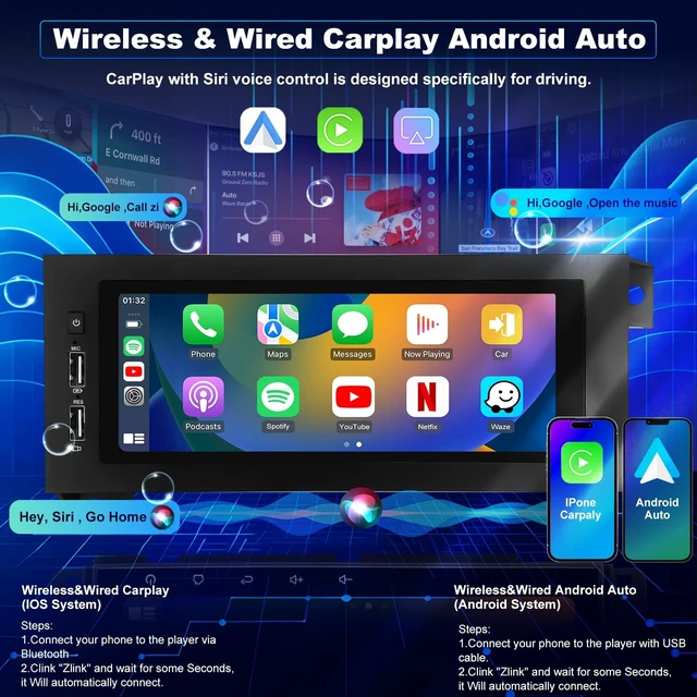 Alt view image 3 of 5 - 5GWifi Upgrade Car Radio For Dodge Ram 1500/2500/3500 1994-2002, Jeep Wrangler 1997-2002, Grand Cherokee 1996-1998 Cherokee 1997-2001 Chrysler Touch Screen Stereo Carplay Android Auto GPS Fast Charger