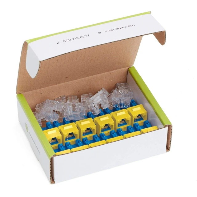 Alt view image 3 of 5 - TRUE CABLE Cat6 Keystone Jack, Unshielded (UTP), 90 Degree Punch-Down, PoE++ (4PPoE) 100W, UL Listed, ETL Verified, ANSI/TIA Certified, Modular RJ45 Female, Yellow, 12 Pack