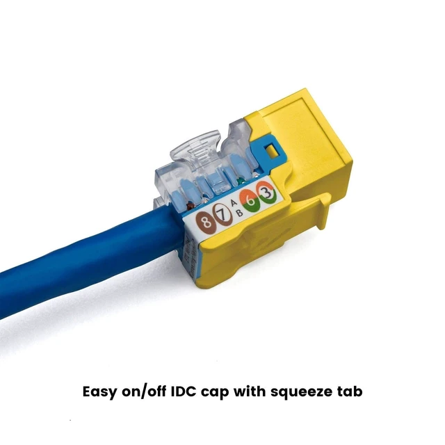 Alt view image 5 of 5 - TRUE CABLE Cat6 Keystone Jack, Unshielded (UTP), 90 Degree Punch-Down, PoE++ (4PPoE) 100W, UL Listed, ETL Verified, ANSI/TIA Certified, Modular RJ45 Female, Yellow, 12 Pack