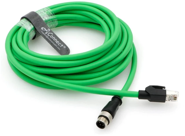 Main image of AConnect M12 4 Position D-Coded Connector to RJ45 Cat5e Ethernet Cable Assembly Waterproof Portable 16.5Ft/5M