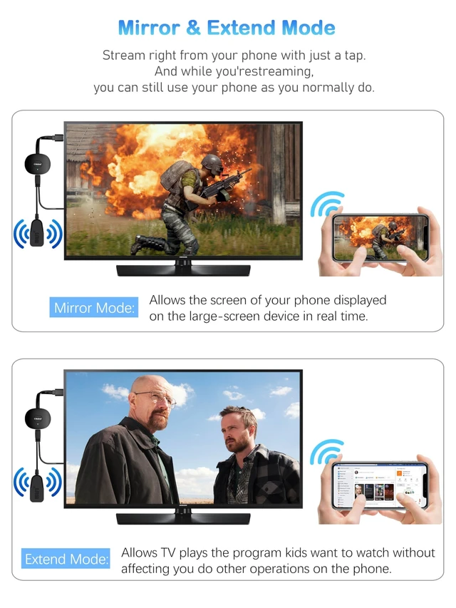 Alt view image 4 of 5 - 2026 Wireless HDMI Display Dongle Adapter 4K Decod - Screen Mirror Receiver Cast Video Audio File from Phone,Pad,Tablet,Laptop to TV,Projector,Monitor, Support Miracast Airplay DLNA