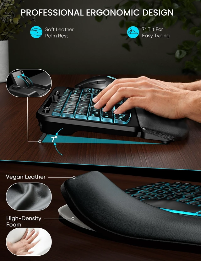 Alt view image 2 of 5 - SABLUTE Wireless Keyboard and Mouse Combo, Ergonomic Wave with Wrist Rest