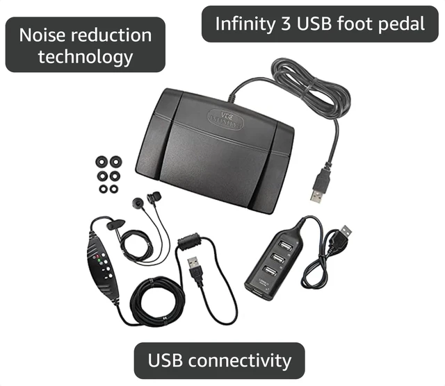 Alt view image 3 of 5 - ECS WordSmith Noise Reduction in-Ear Headset with Infinity-3-USB Foot Pedal