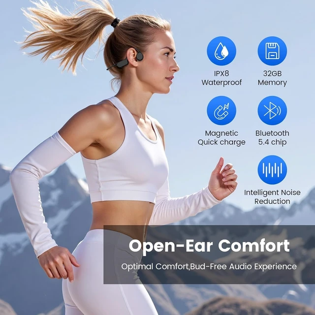 Alt view image 2 of 5 - KESIEME Swimming Headphones,IPX8 Waterproof Bone Conduction Headphones with 32GB Built-in Memory,Underwater Earphones for Swimming,Bluetooth 5.4 Open-Ear Sport Earbuds for Running, Cycling