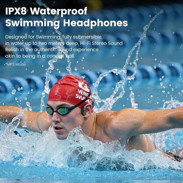 Alt view image 3 of 5 - KESIEME Swimming Headphones,IPX8 Waterproof Bone Conduction Headphones with 32GB Built-in Memory,Underwater Earphones for Swimming,Bluetooth 5.4 Open-Ear Sport Earbuds for Running, Cycling