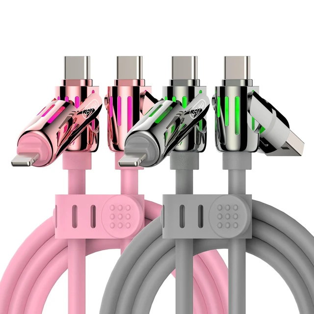 Alt view image 2 of 5 - MFish 2-Pack 240W 4-in-1 Multi Charging Cable, Pink+Red, 6.6FT