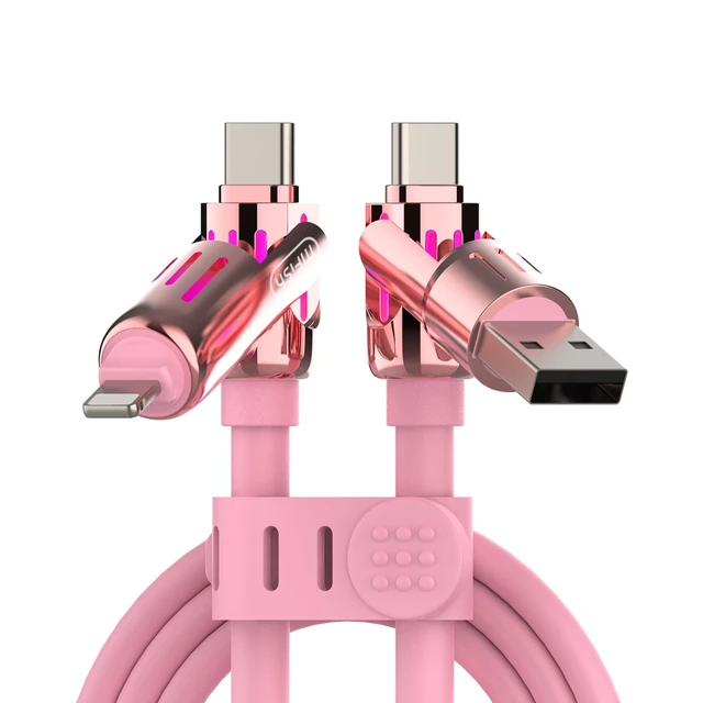 Alt view image 3 of 5 - MFish 2-Pack 240W 4-in-1 Multi Charging Cable, Pink+Red, 6.6FT