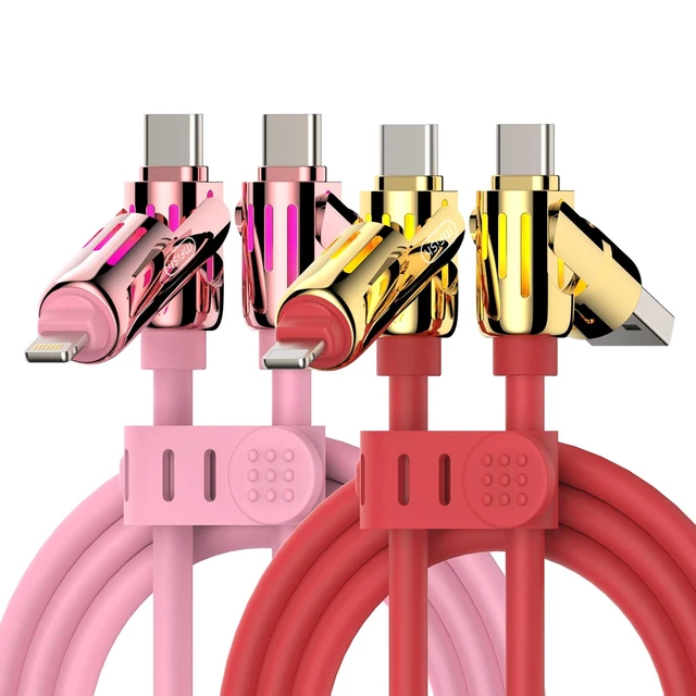 Alt view image 4 of 5 - MFish 2-Pack 240W 4-in-1 Multi Charging Cable, Pink+Red, 6.6FT