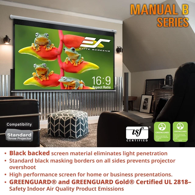 Alt view image 2 of 5 - Elite Screens Manual B Series, 100-inch Diagonal 4:3, Pull Down Projection Manual Projector Screen with Auto Lock, M100V