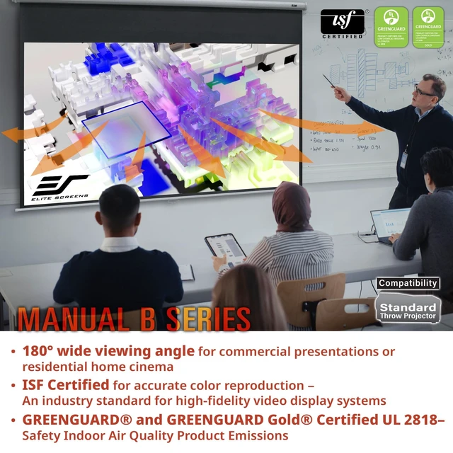 Alt view image 4 of 5 - Elite Screens Manual B Series, 100-inch Diagonal 4:3, Pull Down Projection Manual Projector Screen with Auto Lock, M100V