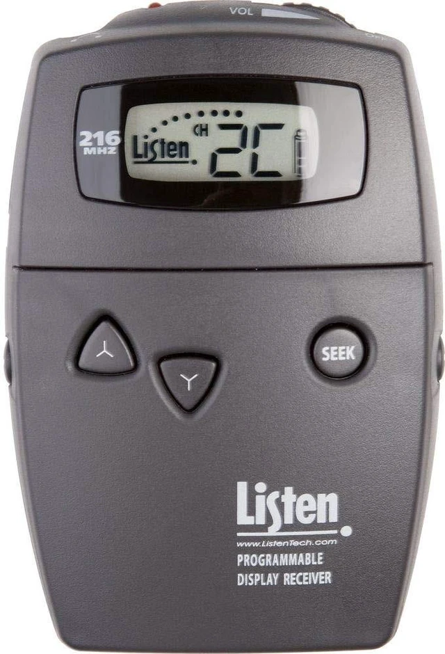 Main image of Listen Technologies LR-500-216 Portable Programmable Display RF Receiver (216 MHz), Can Receive Up to 19 Wide-Band or 38 Narrow-Band Channels, Easy-to-Read LCD Display, Built-in SmartCharge